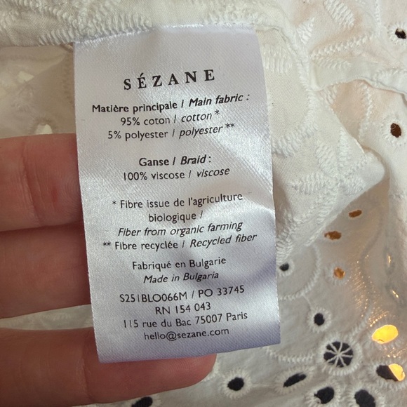 Sezane Roni Blouse Size 40 White Eyelet Tank with Buttons - Picture 7 of 8